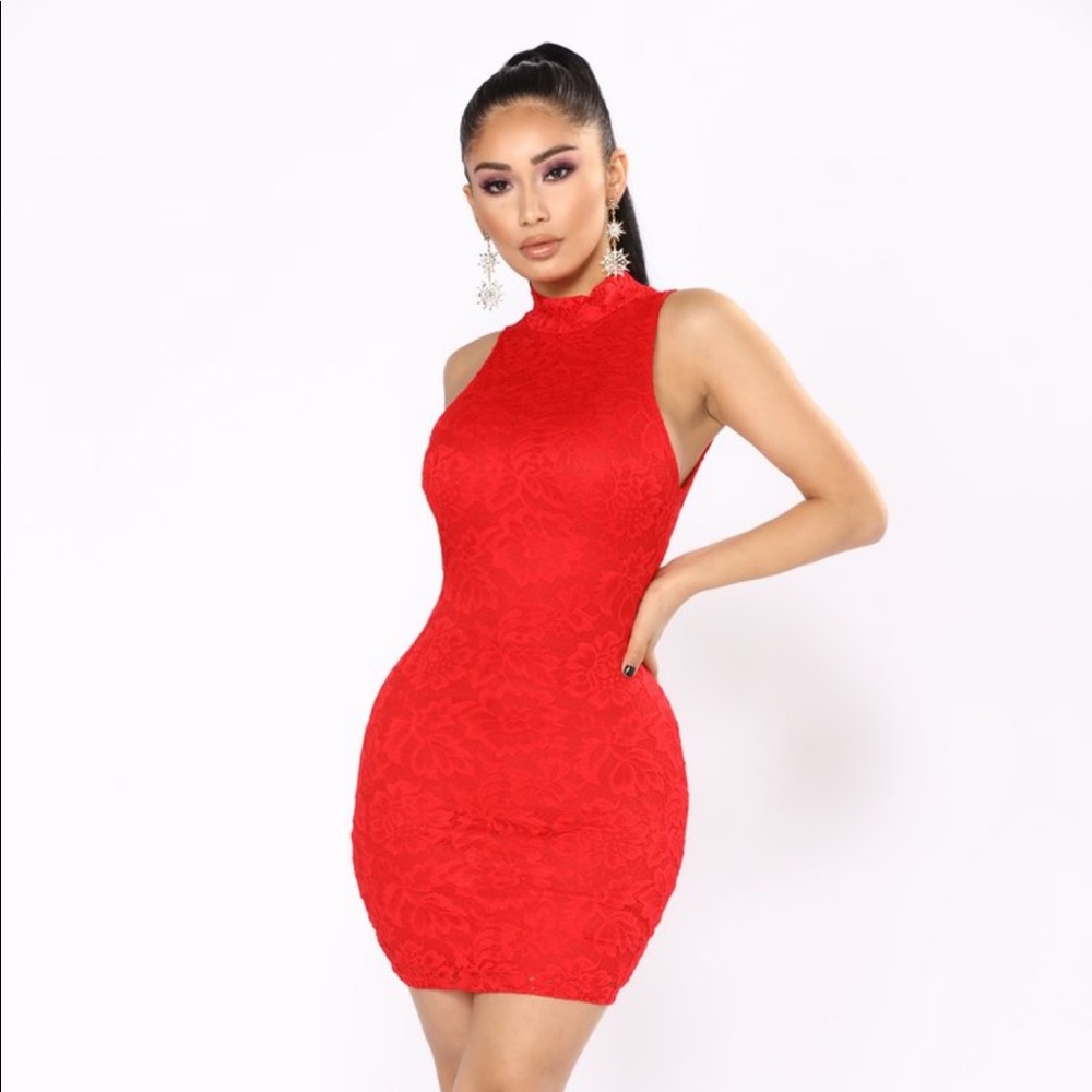 Red Fashion Nova lace dress